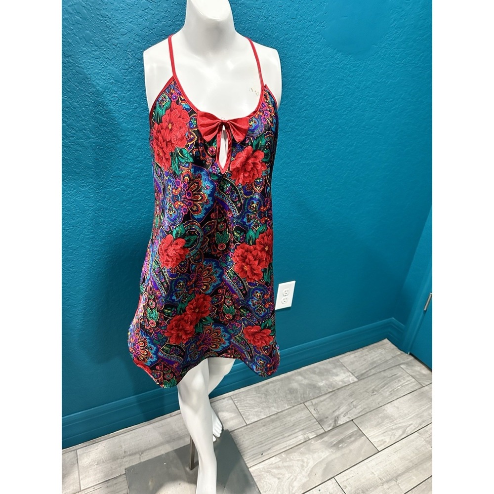 VTG 80/90s Elysian Fields Colorful Floral Satin Slip Dress Chemise S